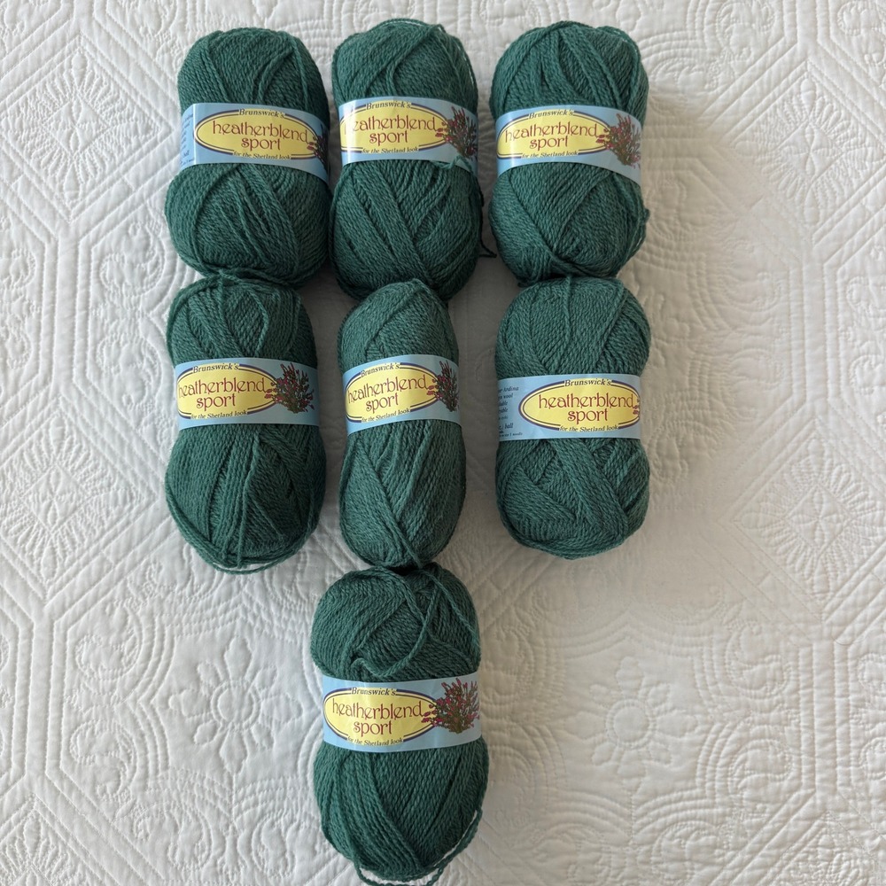 Brunswick Heatherblend Sport Yarn Juniper Hea 3567 Lot of 7 1225 Yds Wool Blend